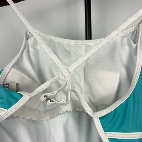 Nike Aqua Blue One Piece Racerback Bathing Suit with White Trim - Picture 9 of 10